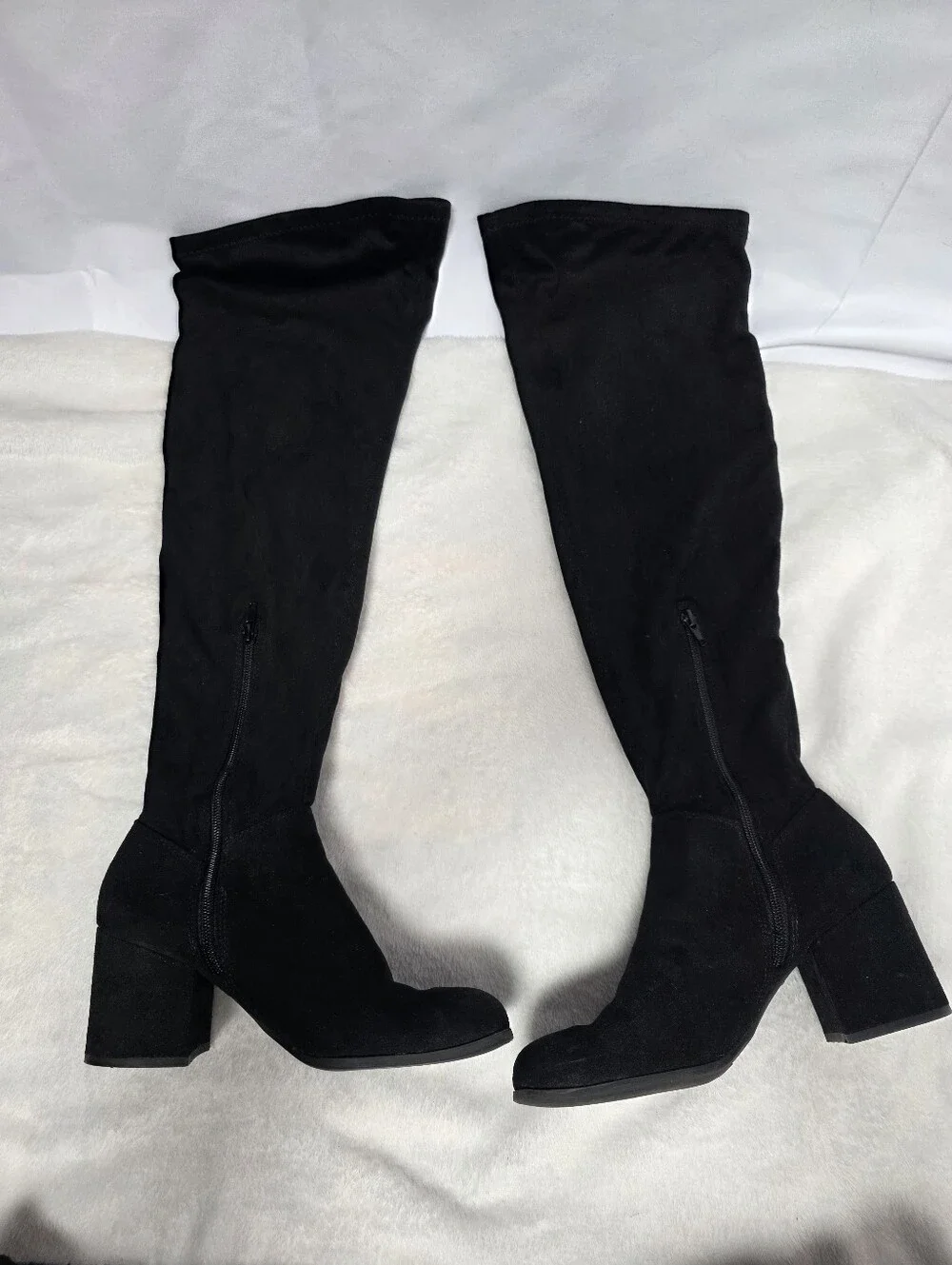 Christian Siriano Black Suede Over-the-Knee Block Heel Boots- Sizd 7 1/2